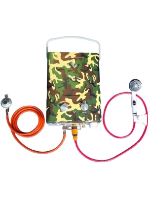 Chauffe-eau extrieur portatif de 12 KW, 6 litres par minute, set de douche et de gaz inclus, 50 mbar, camo